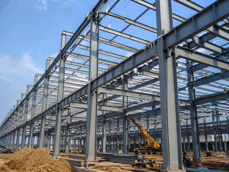 Q235B steel structural framework used in industrial building construction