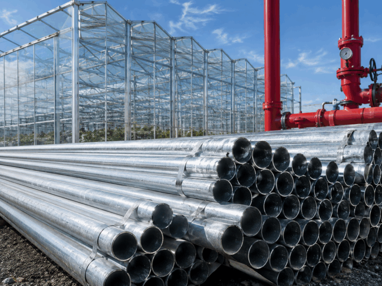 Galvanized steel pipes used in greenhouse structures and industrial fire protection systems