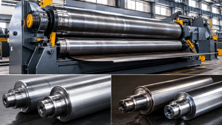 Plate Rolling Machine Rolls showing top and bottom roll components for 40Cr vs 42CrMo material selection