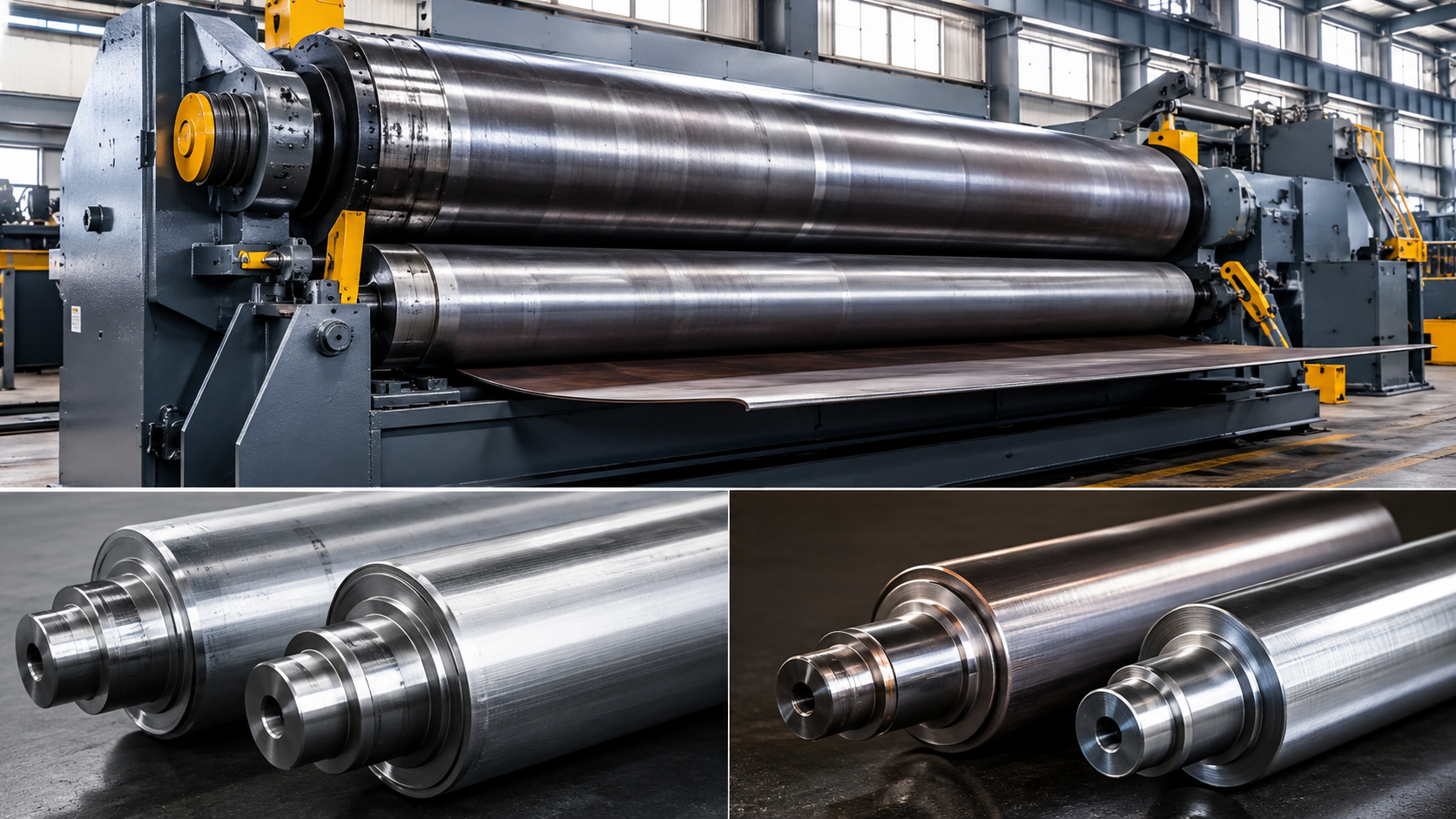 Plate Rolling Machine Rolls showing top and bottom roll components for 40Cr vs 42CrMo material selection