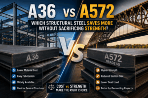 A36 vs A572 structural steel comparison showing cost and strength differences for construction and engineering decision making